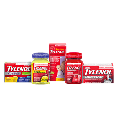 Assortiment de cinq produits analgésiques TYLENOL® pour adultes et enfants